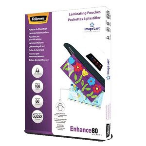 FUNDA PLASTIFICAR FELLOWES A4 80MIC BRILLO 216X303 CAJA 100 UNIDADES
