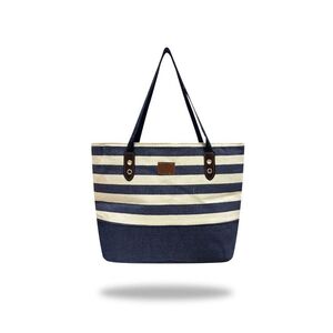 BOLSA PLAYA RAFIA AZUL RAYAS BEIGE JL 32X52CM