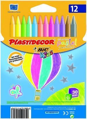 CERA PLASTIDECOR DURA 12 COLORES SURTIDOS PASTEL Y METÁLICO