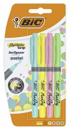 MARCADORES BIC HIGHLIGHTER GRIP 1.6 MM PASTEL 4 UNIDADES