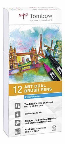 ROTULADOR TOMBOW ACUARELABLE DOBLE PUNTA PINCEL COLORES PRIMARIOS