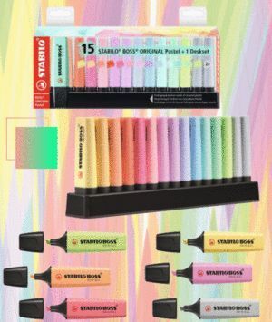 MARCADOR STABILO BOSS SET 15 UNIDADES  PASTEL