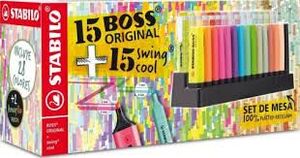 MARCADOR STABILO DESKSET 15 BOSS + 15 SWING COOL