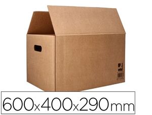CAJA PARA EMBALAR Q-CONNECT AMERICANA CON ASAS CARTON RECICLADO CANAL SIMPLE 5 MM COLOR KRAFT 600X400X290 MM.