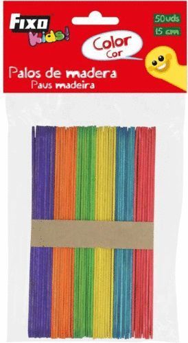 PALOS DE MADERA ANCHOS 15CM COLORES SURTIDOS 50 UNIDADES