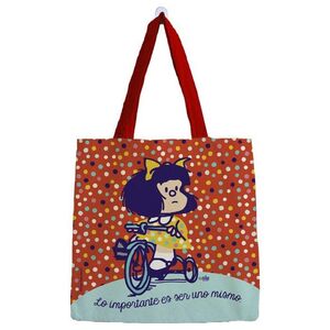 BOLSA ALGODON MAFALDA PEQUEÑA NARANJA PUNTITOS