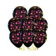 GLOBOS FASHION NEGRO ESTRELLAS NEON 10 UNIDADES