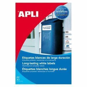 ETIQUETA APLI 14 UNIDADES POLIESTER EXTERIOR APLI 99,1X38,1 BLANCA 20 HOJAS REF 12113