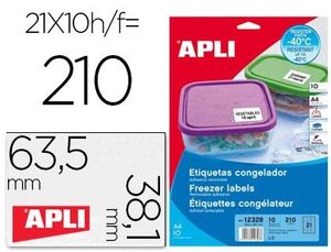 ETIQUETA ADHESIVA A4 APLI 12328 63,5X38,1 CONGELADOS CAJA 10 HOJAS