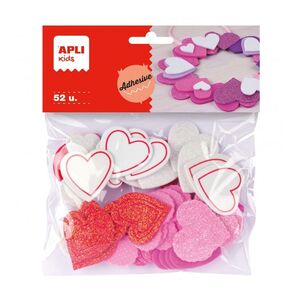 BLISTER CORAZONES ADHESIVAS DE GOMA EVA 52 UNIDADES APLI