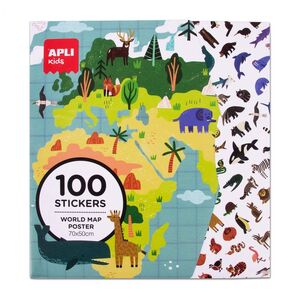 POSTER GIGANTE + 100 PEGATINAS MAPA DEL MUNDO APLI
