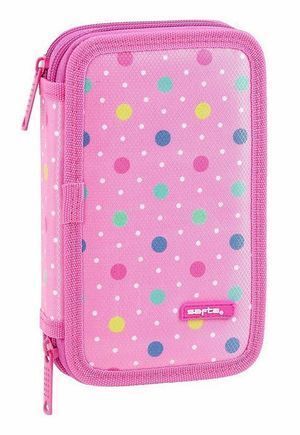 PLUMIER DOBLE PEQUEÑO 28 PIEZAS ESTUCHES SAFTA DOTS PINK