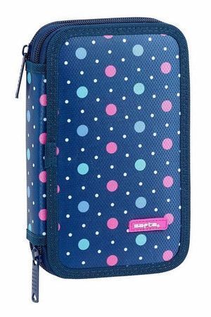 PLUMIER DOBLE PEQUEÑO 28 PIEZAS ESTUCHES SAFTA DOTS BLUE