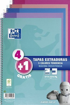 BLOC FOLIO CUADROS 4X4 TAPA EXTRA DURA 80H OXFORD PASTEL