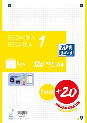 RECAMBIO OXFORD A4 5X5 120H AMARILLO