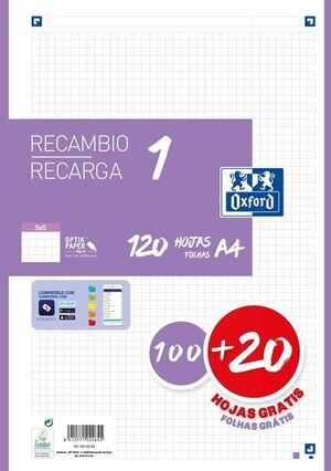 RECAMBIO OXFORD A4 5X5 120H LILA