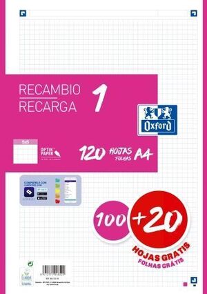 RECAMBIO OXFORD A4 5X5 120H FUCSIA