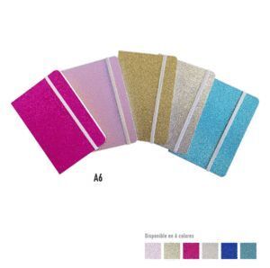 BLOC NOTAS A6 CON GOMA GLITTER PLATA