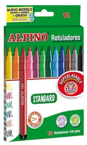 ROTULADORES ALPINO  PUNTA FINA 12 COLORES