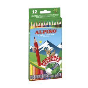 LÁPICES ALPINO MADERA 12 COLORES BORRABLES