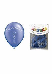 BLISTER 12 GLOBOS PERSONALIZABLES COMUNION AZUL
