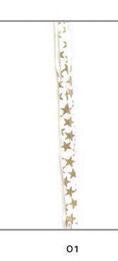 CINTA REGALO RAFIA 15 MM BLANCA ESTRELLAS DORADAS 200 M