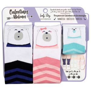 CALCETIN EN PERCHA FAMILIA MAMA PAPA Y BEBE OSOS - 3 UNIDADES