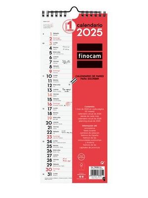 CALENDARIO DE PARED 2025 ESCRIBIR LARGO L FINOCAM