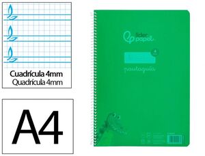 BLOC PAUTAGUIA A4 4MM TAPA PP LIDERPAPEL ESPIRAL VERDE