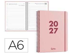 AGENDA 2027 LIDERPAPEL A6 ESPIRAL BASIC DIA PAGINA ROSA