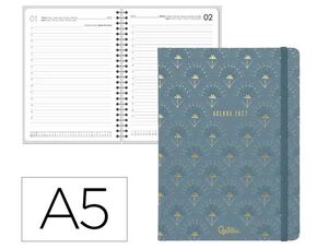 AGENDA 2027 LIDERPAPEL A5 ENCUADERNADA BOHO DIA PAGINA AZUL