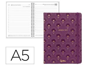 AGENDA 2027 LIDERPAPEL A5 ENCUADERNADA BOHO DIA PAGINA PURPURA