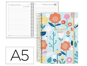 AGENDA 2027 LIDERPAPEL A5 ESPIRAL FANTASY DIA PAGINA BOLD FLOWERS
