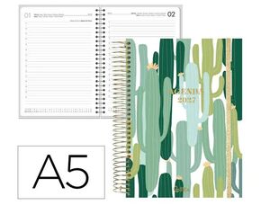 AGENDA 2027 LIDERPAPEL A5 ESPIRAL FANTASY DIA PAGINA CACTUS