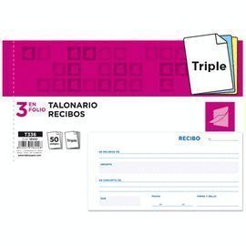 TALONARIO RECIBO T336 TRIPLICADO A6 APAISADO ALARGADO LIDERPAPEL