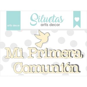 CHIPBOARD PALOMA Y TEXTO '' MI PRIMERA COMUNION '' 4 PIEZAS
