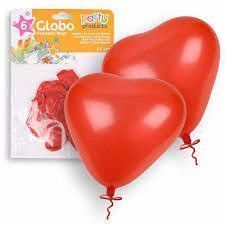 GLOBO CORAZON ROJO 25CM 6 UNIDADES