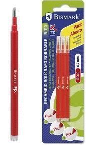 RECAMBIOS BOLIGRAFO BORRABLE BISMARK 0,7 ROJO BLISTER 3 UNIDADES