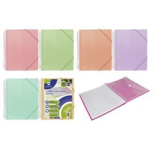 CARPETA A4 ESPIRAL 30 FUNDAS CELESTE PASTEL PERSONALIZABLE TRANSPARENTE BISMARK
