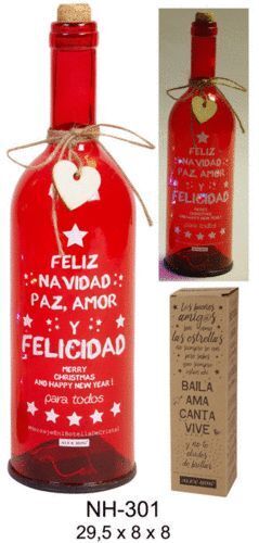 BOTELLA ROJA 6 LUCES LED COLORES FELIZ NAVIDAD