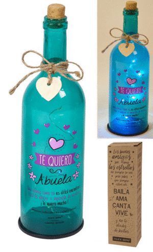 BOTELLA CON LUCES LED Y MENSAJE TE QUIERO ABUELA