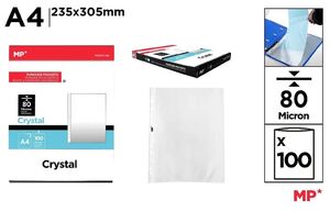 FUNDA MULTITALADRO CRISTAL 80M A4 CAJA 100 UNIDADES