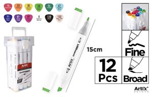 ROTULADOR DOBLE PUNTA 12 COLORES CHROMAX ARTIX