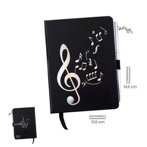 BLOC NEGRO PLATA MUSICA CON BOLIGRAFO