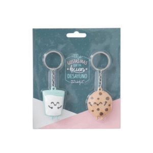 SET DE 2 LLAVEROS GALLETA Y VASO DE LECHE MR WONDERFUL