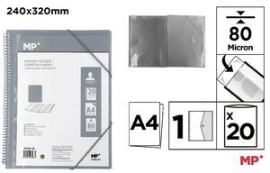 CARPETA ESPIRAL 20 FUNDAS A4 GRIS TRANSPARENTE PERSONALIZABLE MP