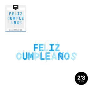 VELA ´FELIZ CUMPLEAÑOS´ AZUL PASTEL 2,8CM