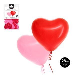 GLOBO LATEX CORAZON ROJO Y ROSA 28CM 6 UNIDADES