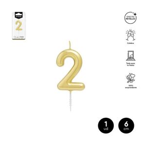 VELA CERA NUMERO 2 ORO 6 CM