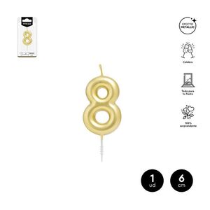 VELA CERA NUMERO 8 ORO 6 CM